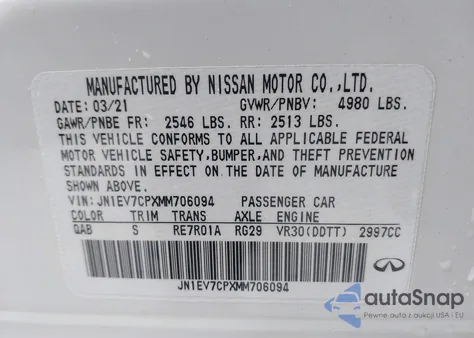 2021 Infiniti Q50 Signature Edition from USA, damaged, VIN JN1EV7CPXMM706094